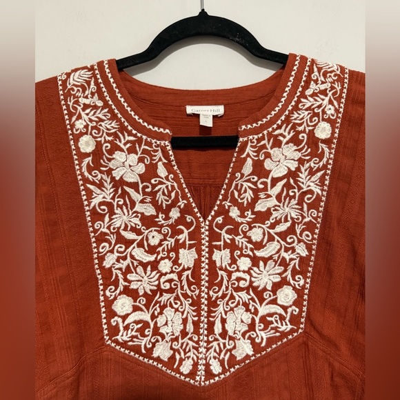 Garnet Hill Marilis Embroidered Organic Cotton Top Size Large Boho Chic - Picture 2 of 9